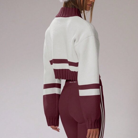 Burgundy Casual Women's Sport Sweaters - Picture 4 of 6